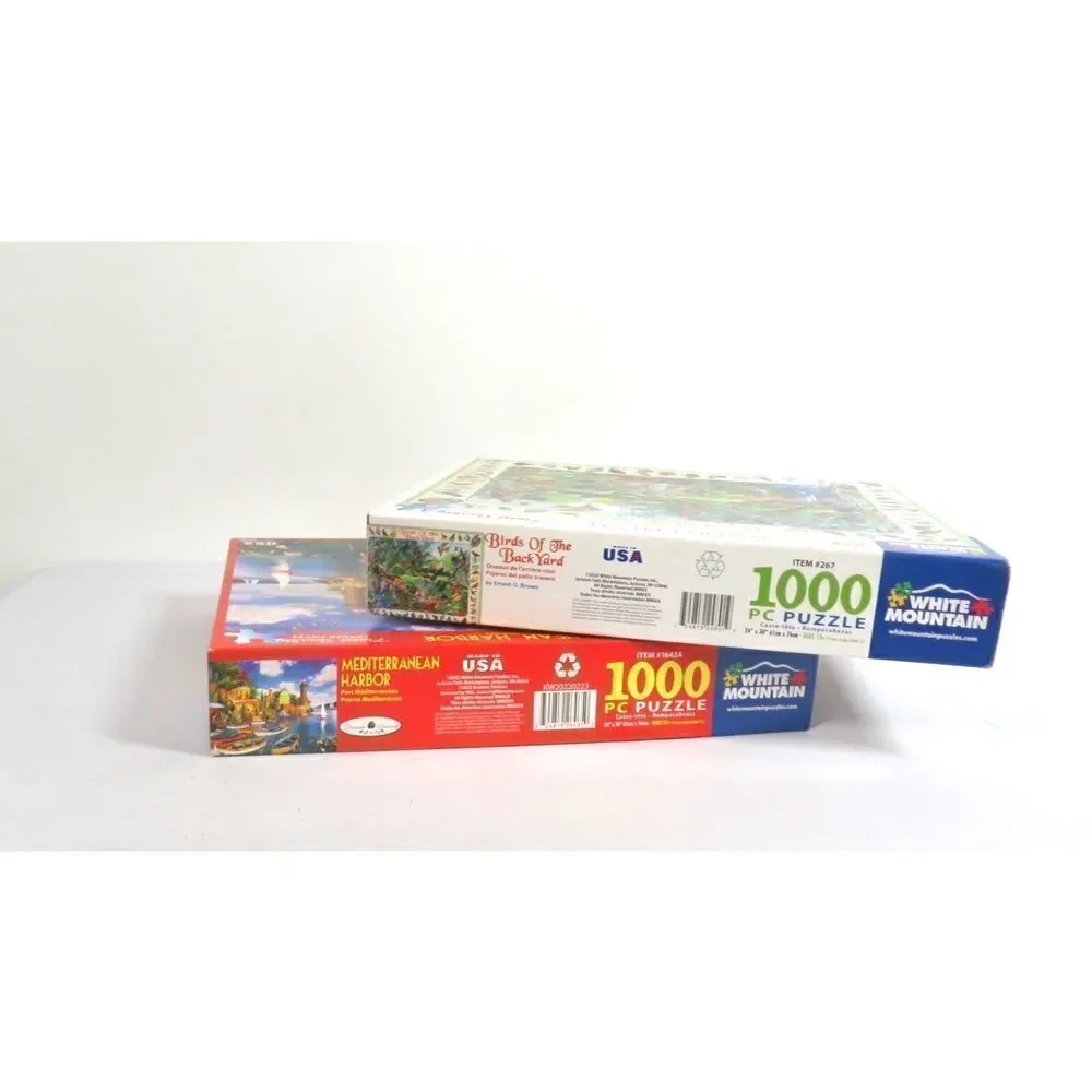 White Mountain Puzzles Birds of the Back Yard & Mediterranean Harbor 1000 PC